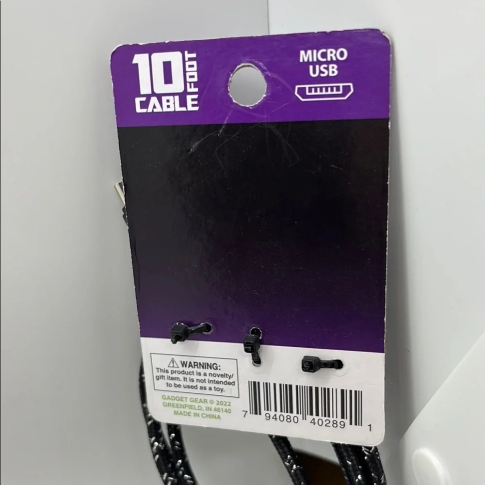 Gadget Gear Rapid Charge Black 10 Foot Micro USB Cable NWT